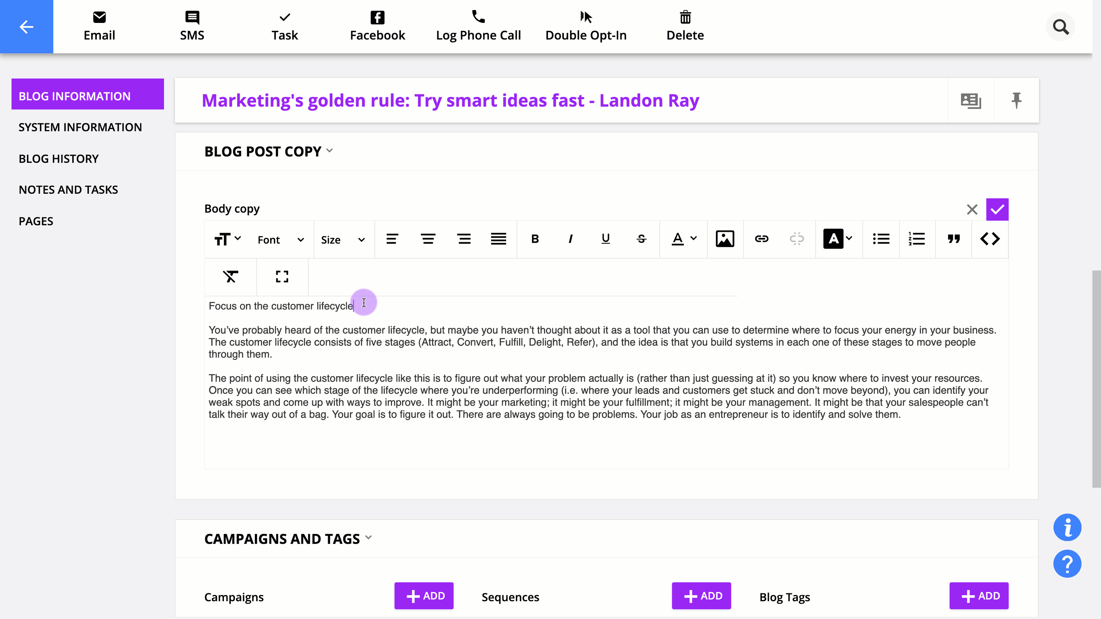 example of using paragraph formatting on rich text fields