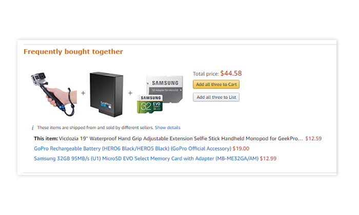 Upsells example Amazon's frequently bought together