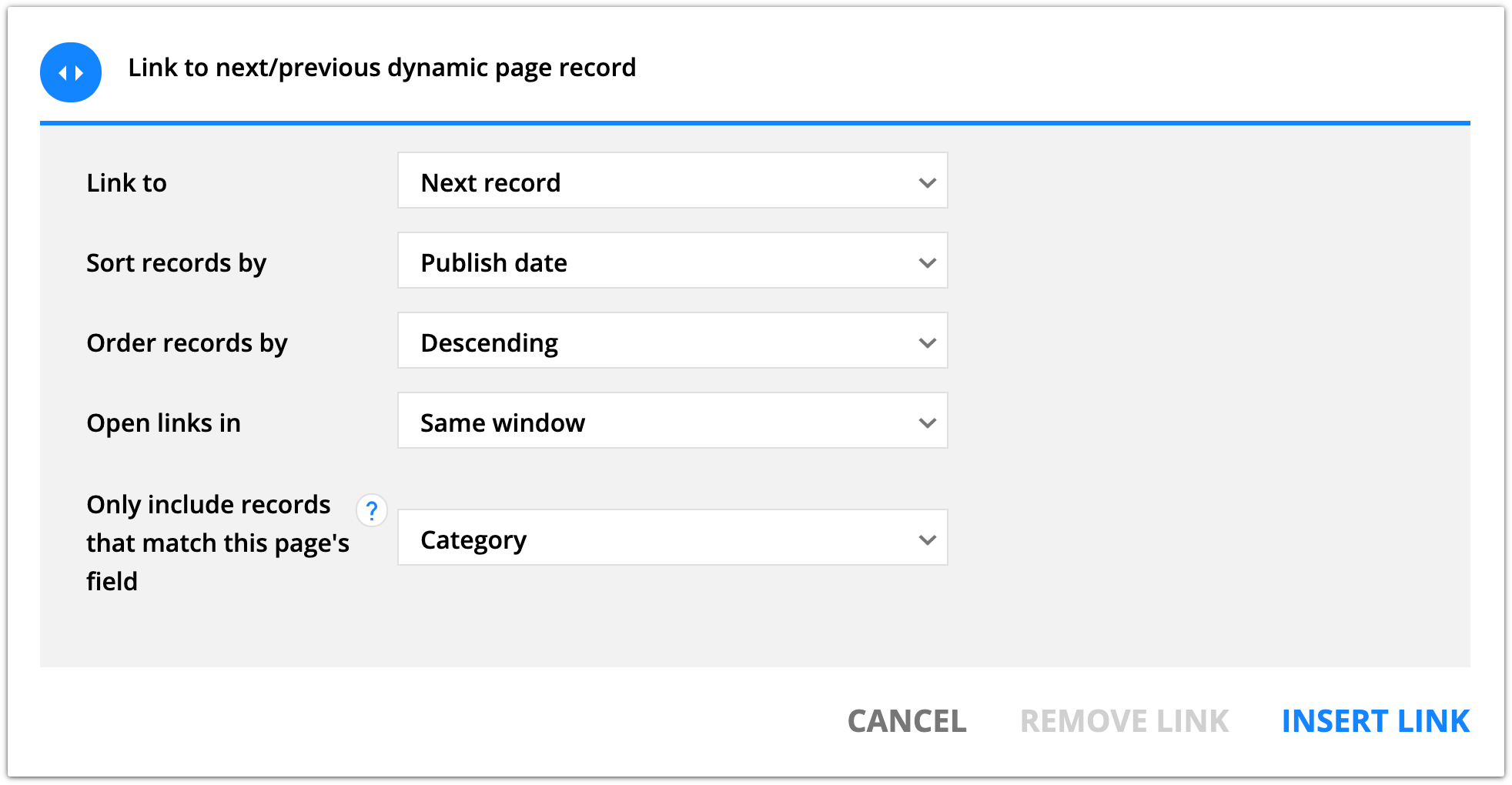 Link to next/previous page record example