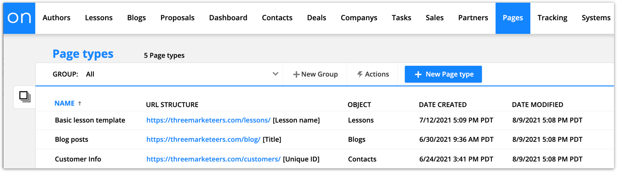 page types collection example