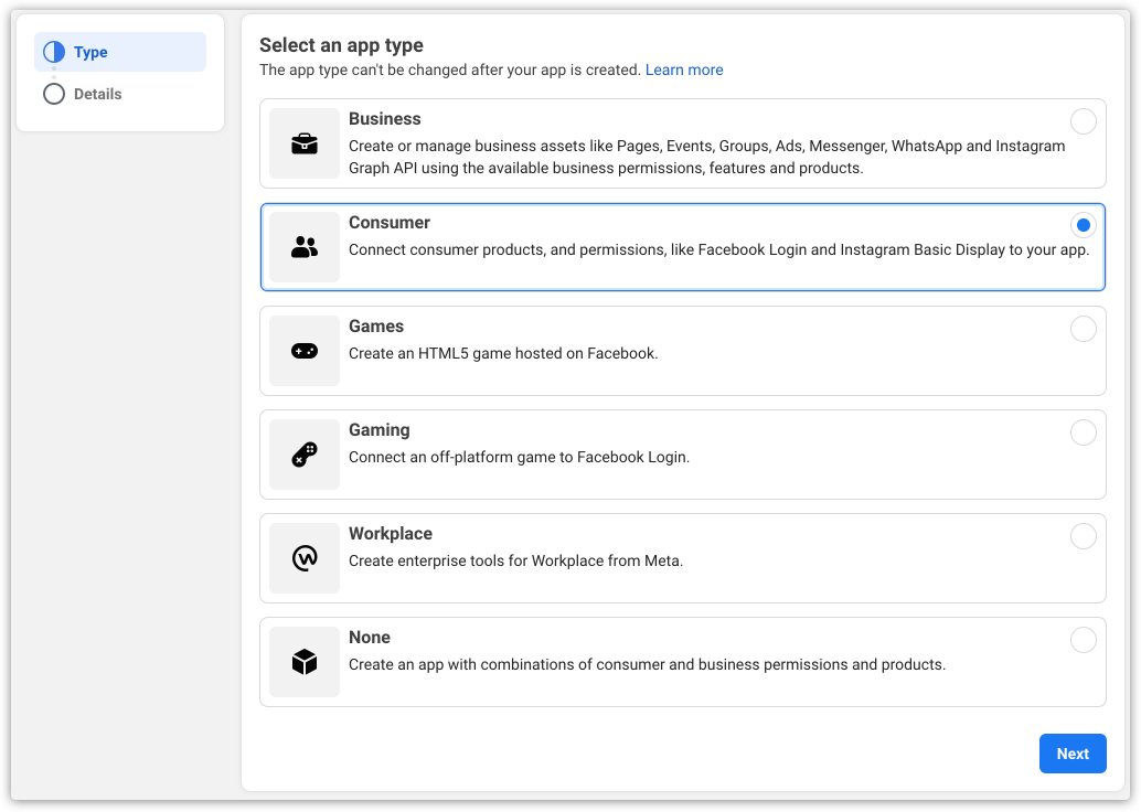 Select consumer app type