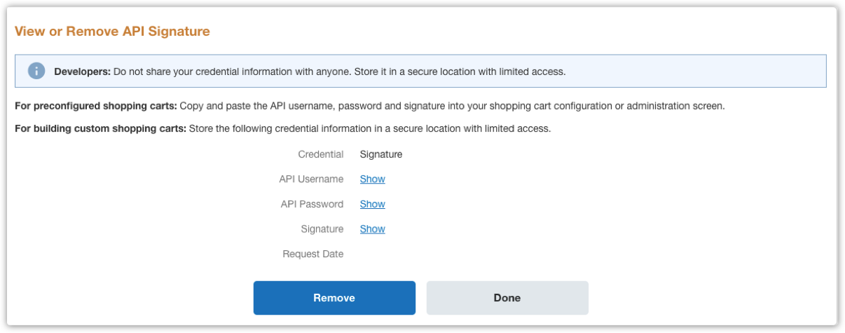 View or remove API Signature example