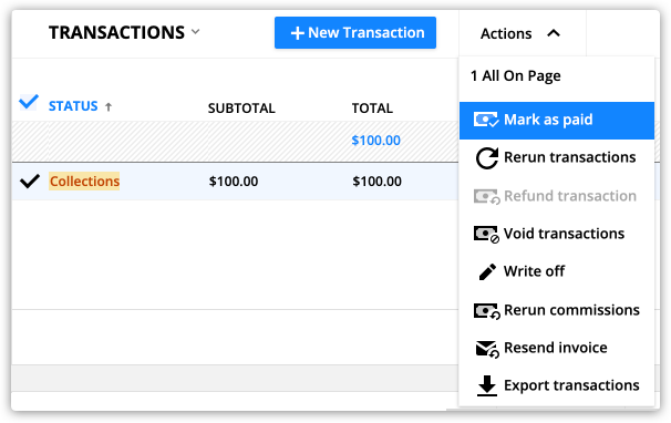 the marked as paid action