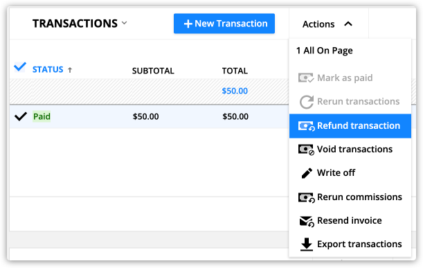the refund transaction action